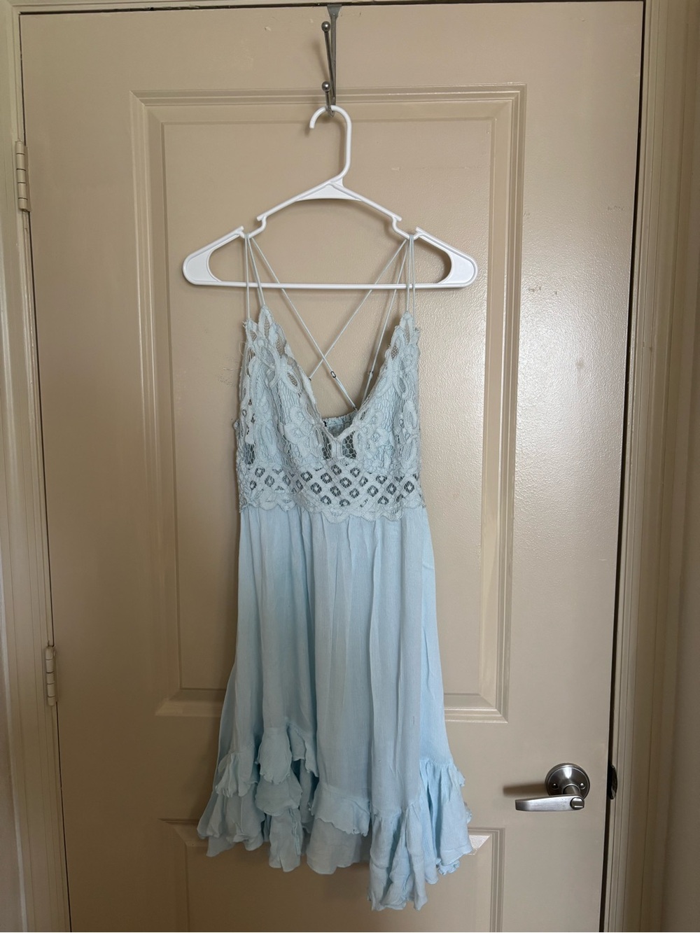 Free People Pale Blue Lace-Top Ruffled Sundress